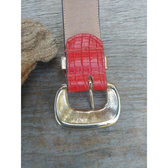 Vintage Red Leather Lizard Print Womans Belt By Calderon - Picture 5 of 10